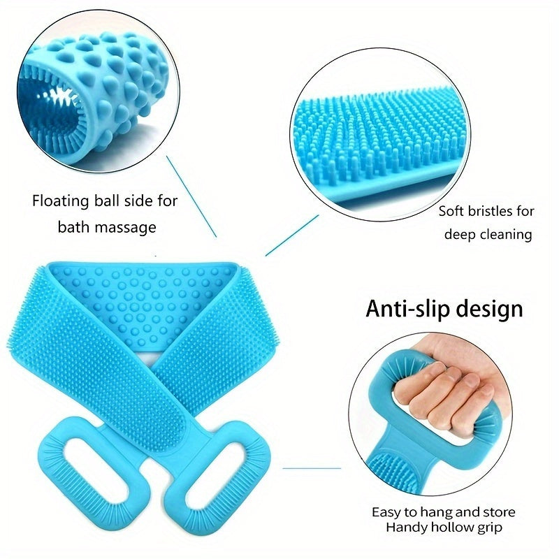 1pc Extra Long Silicone Body Scrubber - Easy Back Exfoliating Bath Brush Belt with Handle for Deep Clean & Skin Refreshing Shower Strip