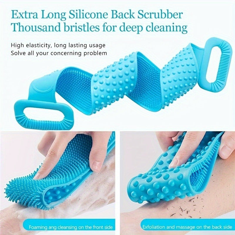1pc Extra Long Silicone Body Scrubber - Easy Back Exfoliating Bath Brush Belt with Handle for Deep Clean & Skin Refreshing Shower Strip