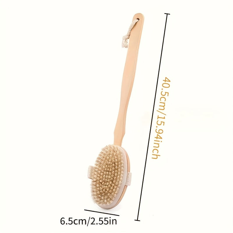 Natural Bristles High-Quality Long Handle Wooden Bath Brush | 16.14*2.56 Inch | Natural Bristles Wooden | Detachable, Unscented, Battery-Free | Dry Skin Exfoliation & Body Massage