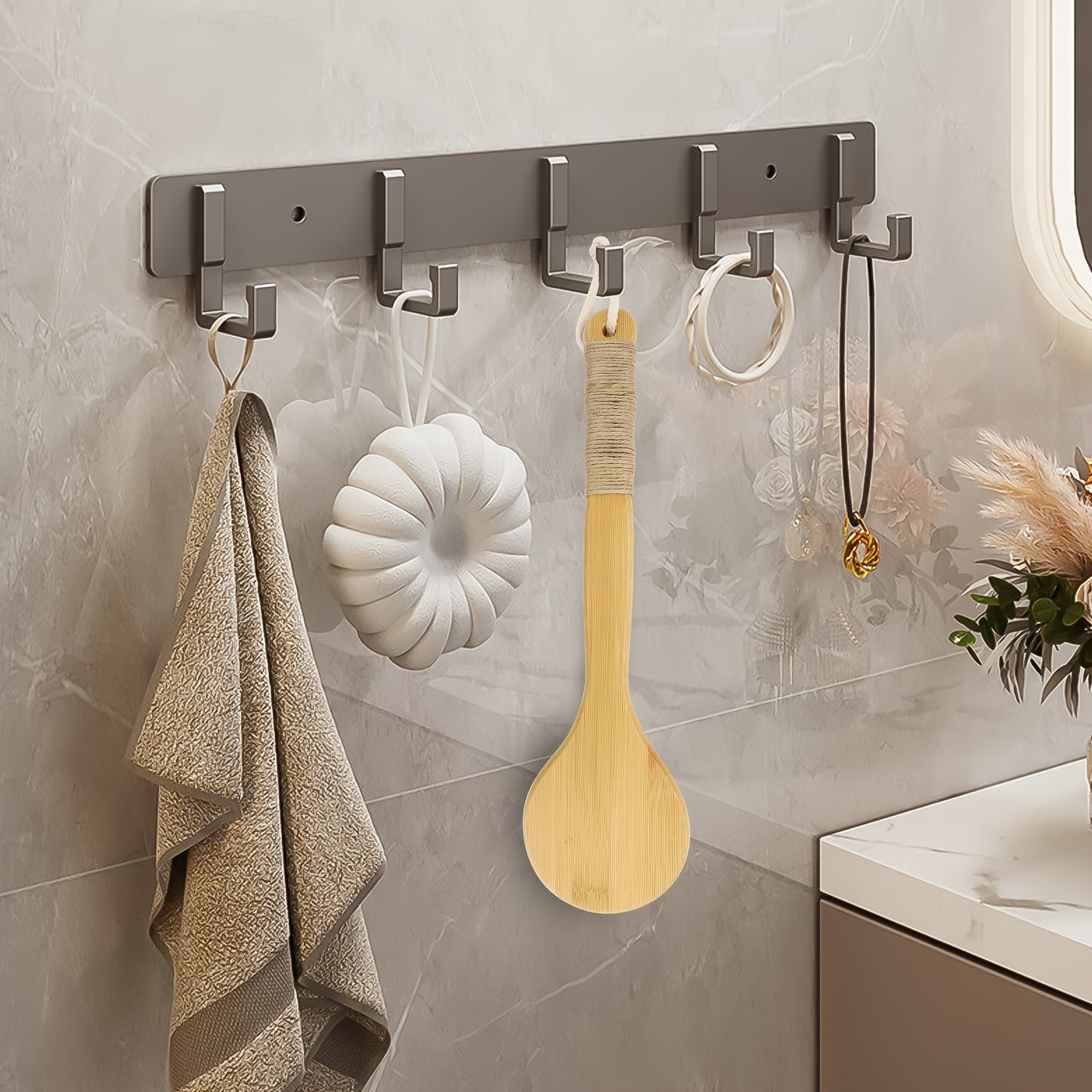 Long Handle Bath Brush with Suction Cup, Natural Bristle Back Scrubber for Body Spa Cleansing Shower Brush
