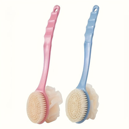Soft Bristle Long Handle Back Scrubber with Bath Sponge, Adult Shower Brush for Exfoliation and Cleansing