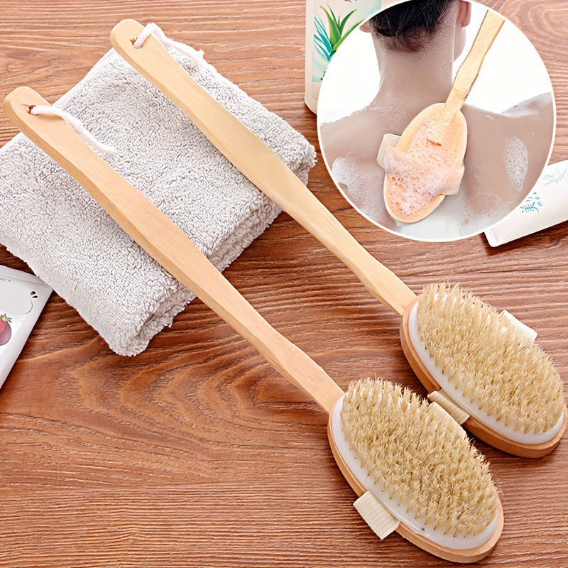 Natural Bristles High-Quality Long Handle Wooden Bath Brush | 16.14*2.56 Inch | Natural Bristles Wooden | Detachable, Unscented, Battery-Free | Dry Skin Exfoliation & Body Massage