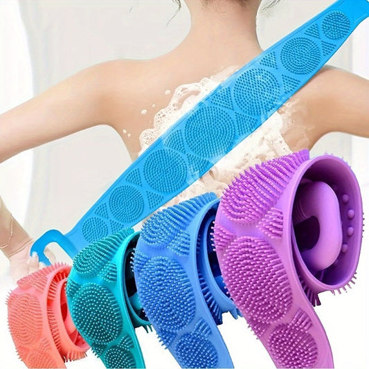 1pc Extra Long Silicone Body Scrubber - Easy Back Exfoliating Bath Brush Belt with Handle for Deep Clean & Skin Refreshing Shower Strip