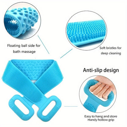 1pc Extra Long Silicone Body Scrubber - Easy Back Exfoliating Bath Brush Belt with Handle for Deep Clean & Skin Refreshing Shower Strip