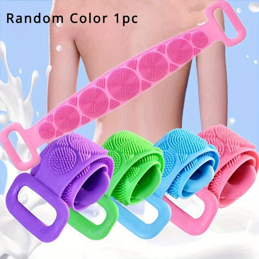 1pc Extra Long Silicone Body Scrubber - Easy Back Exfoliating Bath Brush Belt with Handle for Deep Clean & Skin Refreshing Shower Strip
