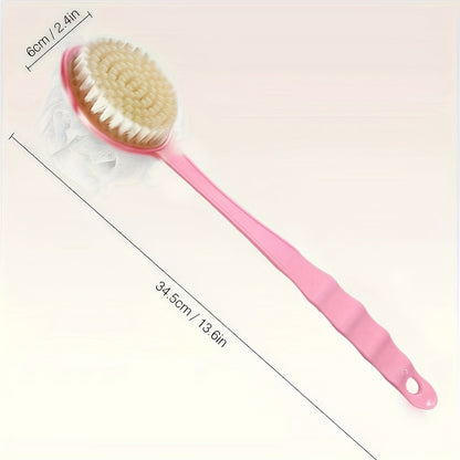 Soft Bristle Long Handle Back Scrubber with Bath Sponge, Adult Shower Brush for Exfoliation and Cleansing