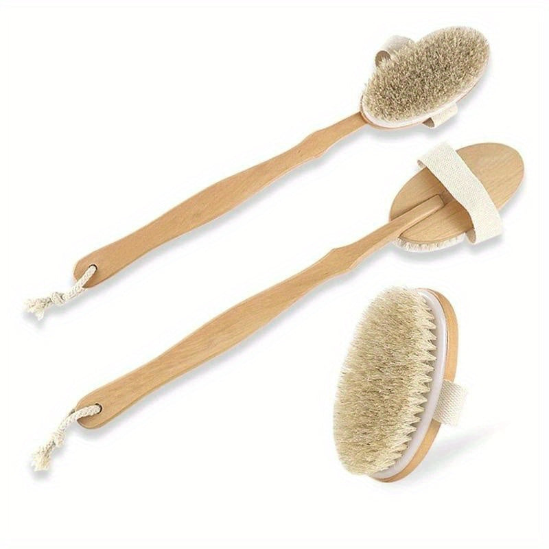 Natural Bristles High-Quality Long Handle Wooden Bath Brush | 16.14*2.56 Inch | Natural Bristles Wooden | Detachable, Unscented, Battery-Free | Dry Skin Exfoliation & Body Massage