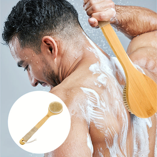 Long Handle Bath Brush with Suction Cup, Natural Bristle Back Scrubber for Body Spa Cleansing Shower Brush