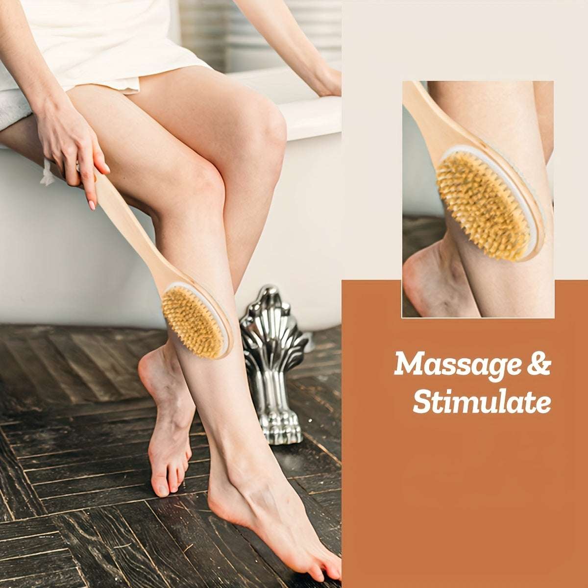 1pc Body Scrubber with Soft and Stiff Natural Bristles, Dual-Sided Long Handle Shower Brush, Back Scrubber, Body Exfoliator for Bath or Dry Brush, Bath Brush, Back Brush