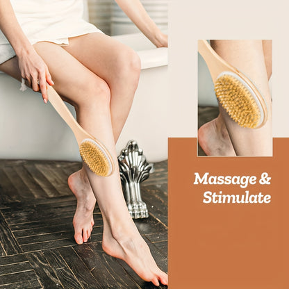 1pc Body Scrubber with Soft and Stiff Natural Bristles, Dual-Sided Long Handle Shower Brush, Back Scrubber, Body Exfoliator for Bath or Dry Brush, Bath Brush, Back Brush