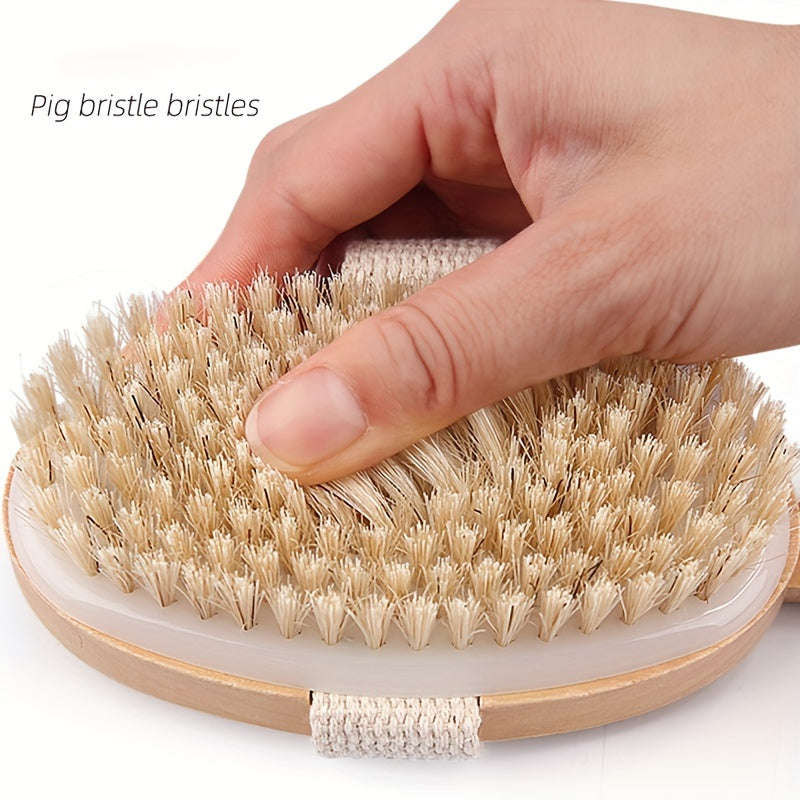 Natural Bristles High-Quality Long Handle Wooden Bath Brush | 16.14*2.56 Inch | Natural Bristles Wooden | Detachable, Unscented, Battery-Free | Dry Skin Exfoliation & Body Massage