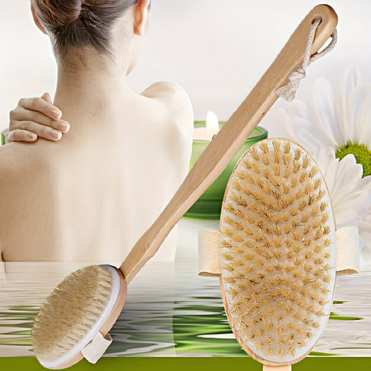 Natural Bristles High-Quality Long Handle Wooden Bath Brush | 16.14*2.56 Inch | Natural Bristles Wooden | Detachable, Unscented, Battery-Free | Dry Skin Exfoliation & Body Massage