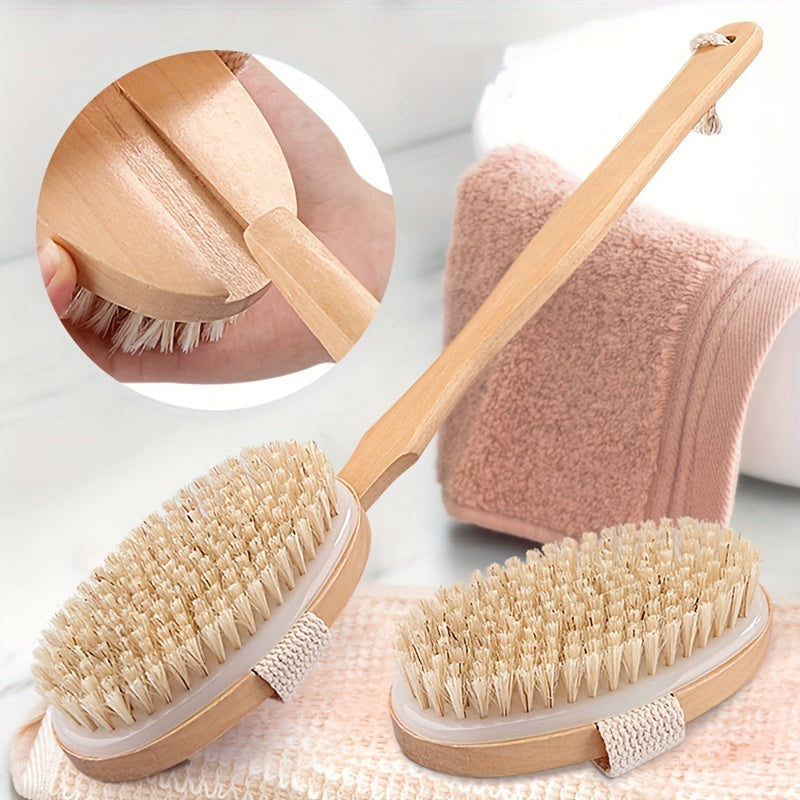 Natural Bristles High-Quality Long Handle Wooden Bath Brush | 16.14*2.56 Inch | Natural Bristles Wooden | Detachable, Unscented, Battery-Free | Dry Skin Exfoliation & Body Massage