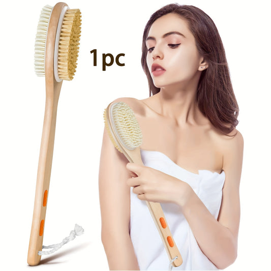 1pc Body Scrubber with Soft and Stiff Natural Bristles, Dual-Sided Long Handle Shower Brush, Back Scrubber, Body Exfoliator for Bath or Dry Brush, Bath Brush, Back Brush
