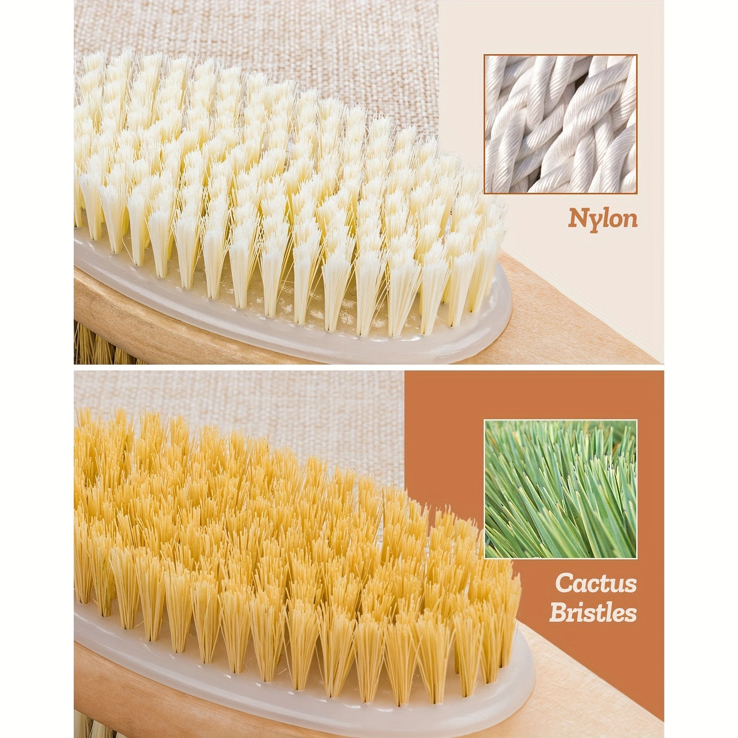 1pc Body Scrubber with Soft and Stiff Natural Bristles, Dual-Sided Long Handle Shower Brush, Back Scrubber, Body Exfoliator for Bath or Dry Brush, Bath Brush, Back Brush