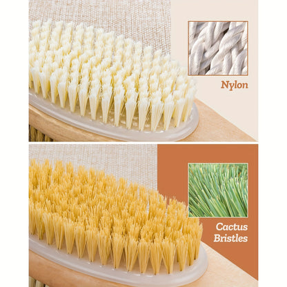 1pc Body Scrubber with Soft and Stiff Natural Bristles, Dual-Sided Long Handle Shower Brush, Back Scrubber, Body Exfoliator for Bath or Dry Brush, Bath Brush, Back Brush