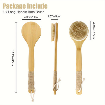 Long Handle Bath Brush with Suction Cup, Natural Bristle Back Scrubber for Body Spa Cleansing Shower Brush
