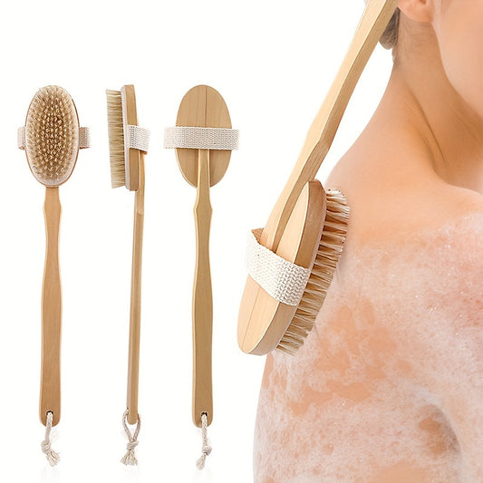 Natural Bristles High-Quality Long Handle Wooden Bath Brush | 16.14*2.56 Inch | Natural Bristles Wooden | Detachable, Unscented, Battery-Free | Dry Skin Exfoliation & Body Massage