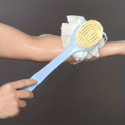 Soft Bristle Long Handle Back Scrubber with Bath Sponge, Adult Shower Brush for Exfoliation and Cleansing